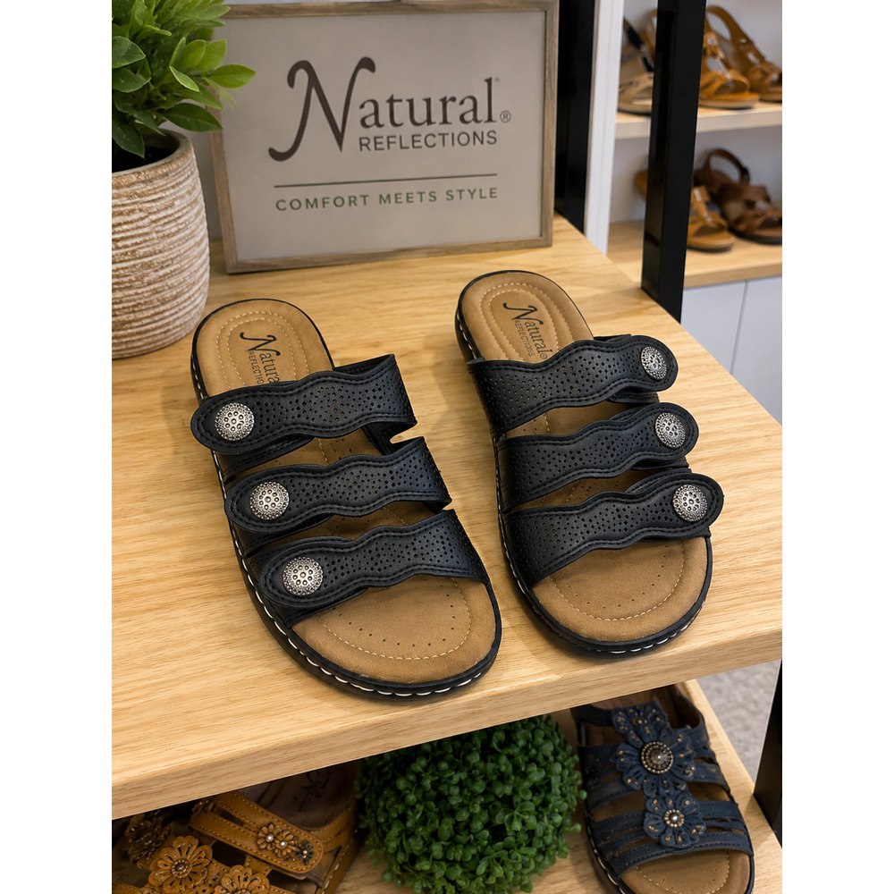 Natural Reflections Cami II Slide Sandals Women's 7 Black Comfort Slip On Mule